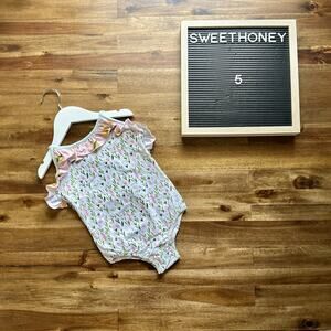 NWT SweetHoney Mary One Piece Swimsuit Savannah Floral White Pink Ruffle Preppy